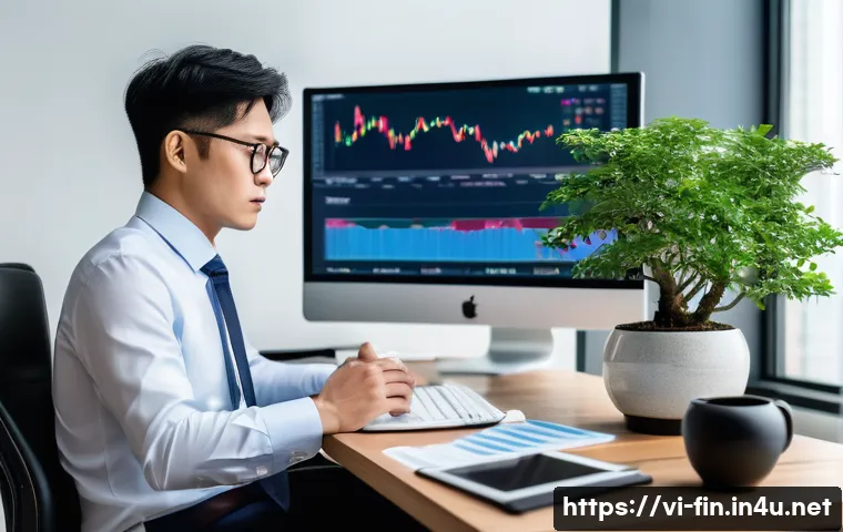 외화 ETF 투자 전략 - A modern Vietnamese investor sitting at a sleek desk in a bright office, analyzing multiple digital ...