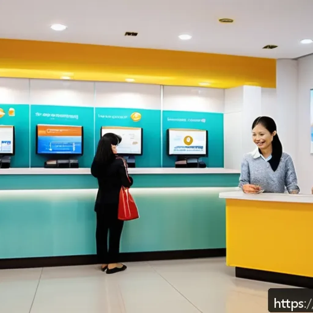 은행 예금 금리 비교 - A modern Vietnamese bank branch interior with friendly staff assisting diverse customers of various ...