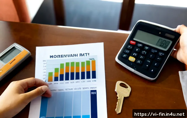 Home 17 대출금리 추이 - Photorealistic close-up of a Vietnamese family reviewing a home loan at a bright apartment dining ta...